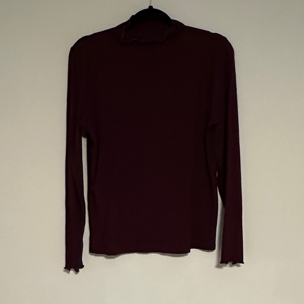 LOFT Ribbed Mock Neck Top, Maroon, Size Large